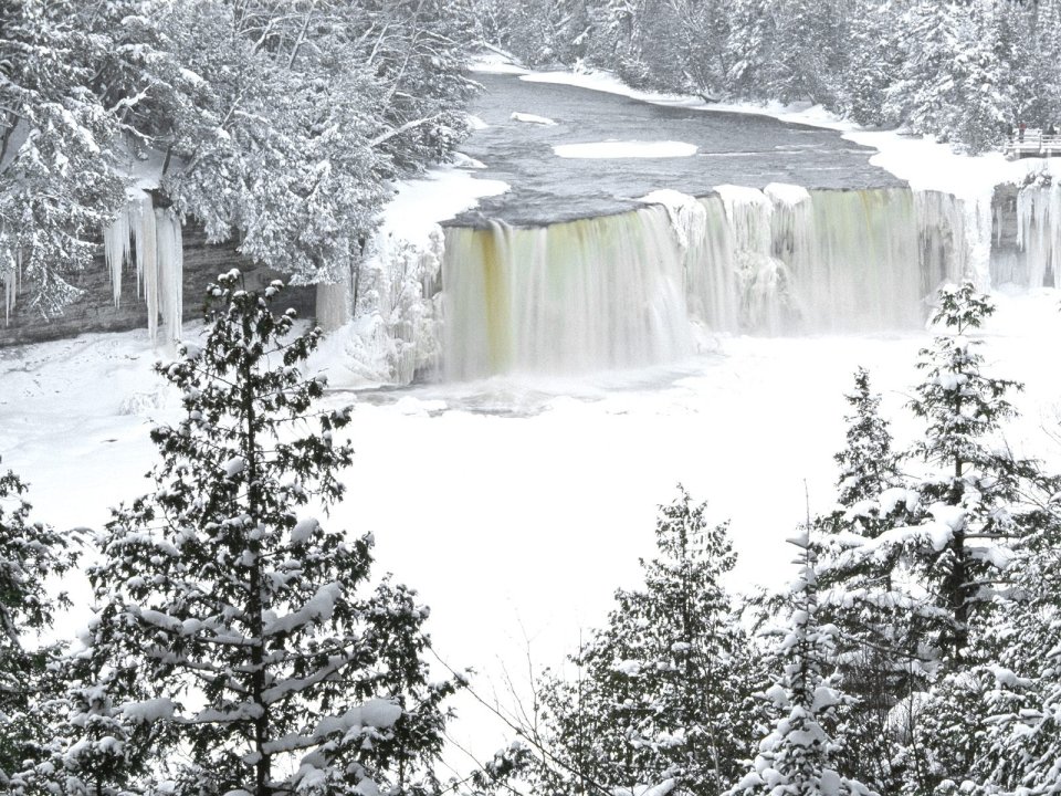 Majestic Frozen Waterfall In Winter