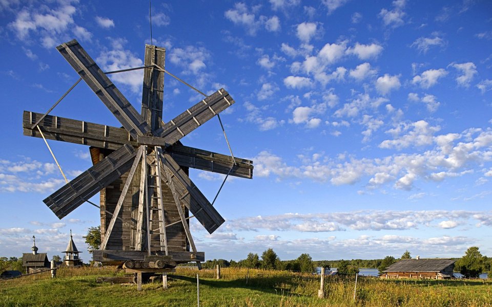 Russia, Windmill in Volkostrov, Onega Lake, Karelia