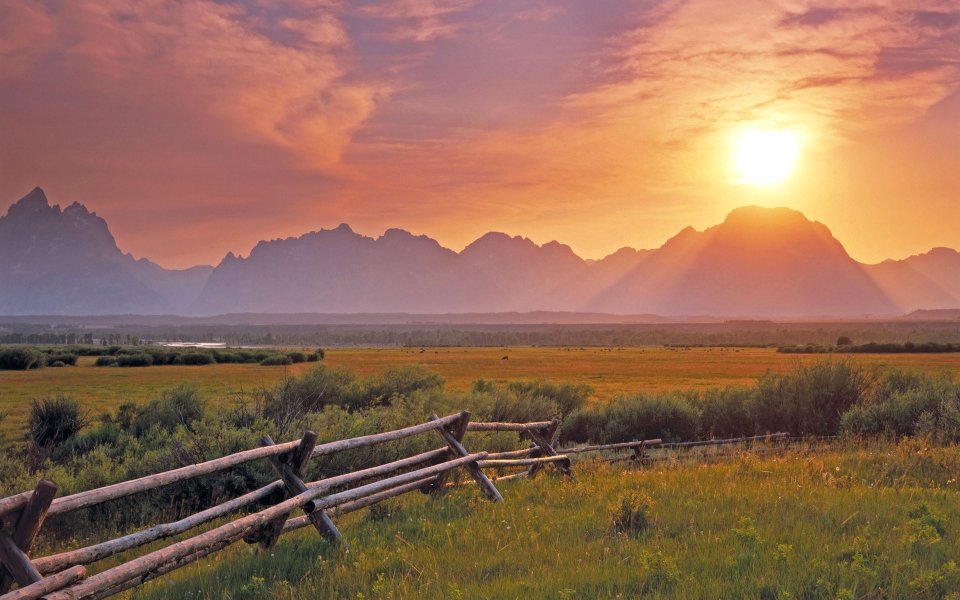 Sunset over the Grand Teton from the sagebrush flats; Grand Teton National Park, Wyoming, USA