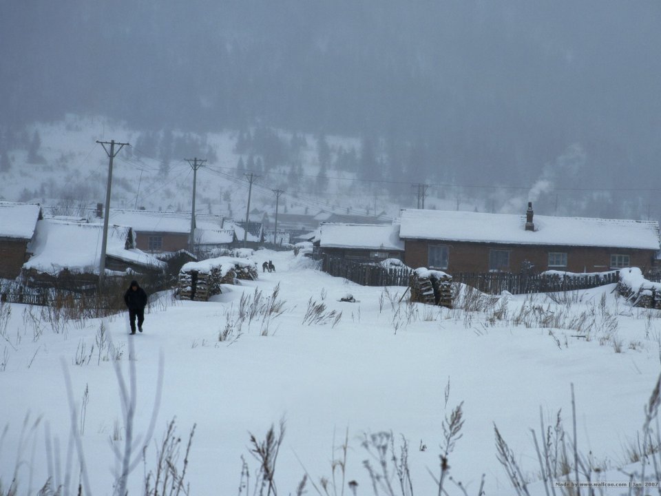 北国雪乡冬季村庄写实摄影