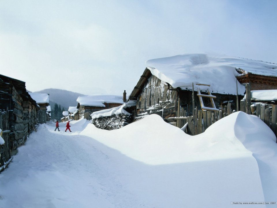 北国雪乡木屋村落冬景