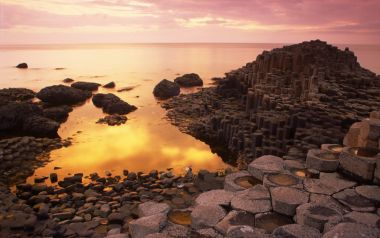 Britain, Basalt Columns of Giant’s Causeway at Sunset, County Antrim, Northern Ireland