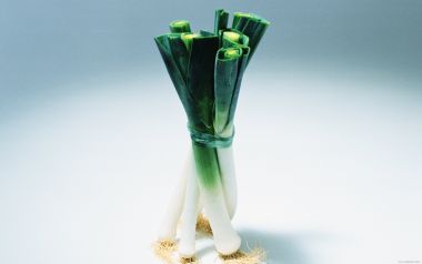Bundle of leeks, close-up