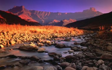 Drakensberg and Tugela River at Sunset, Royal Natal National Park, South Africa
