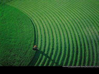 Tractor in a field near Bozeman, Montana, United States