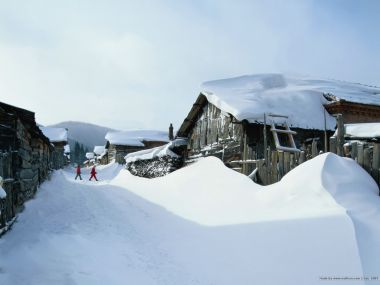 北国雪乡木屋村落冬景