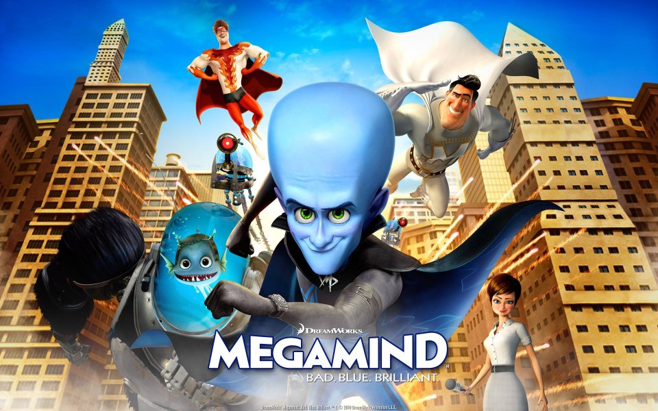 梦工厂《超级大坏蛋》电影海报：Megamind与英雄群像