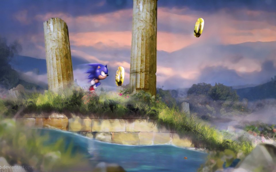 Sonic Runs Ancient Ruins Collect Gold Rings