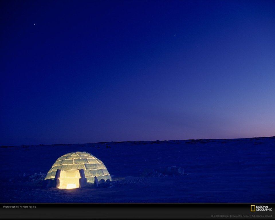 Igloo Under Aurora Northern Snowland