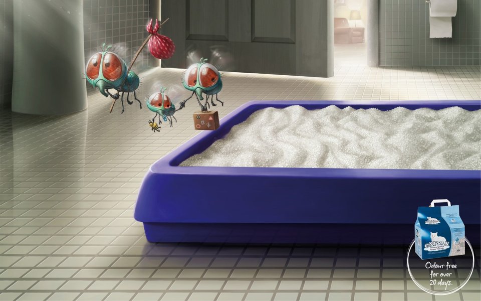 Catsan Cat Litter Ad Fly搬家幽默场景
