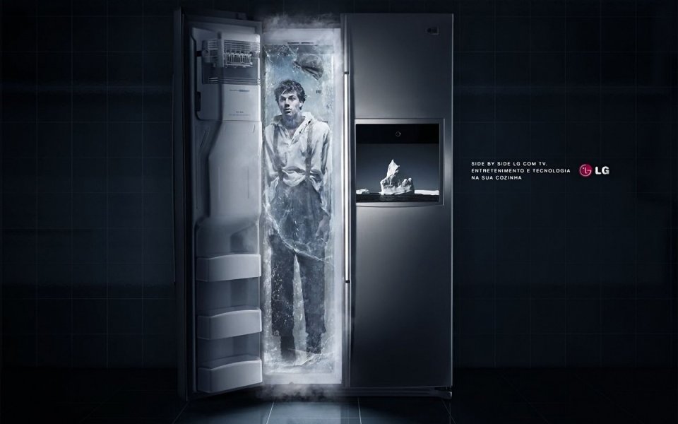 LG Refrigerator Ad Man Frozen Inside