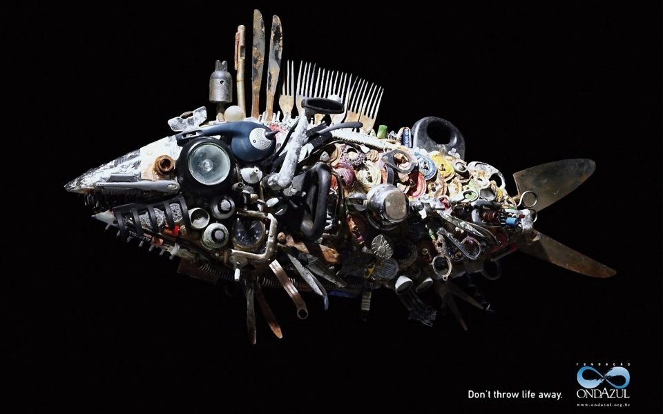 Recycled Metal Fish Sculpture Environmental Art