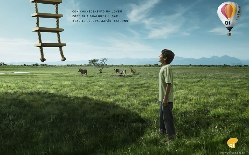 Brazilian Boy Seeing Hot Air Balloon And Ladder