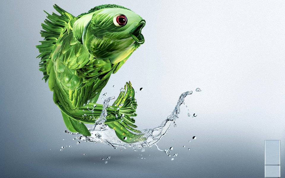 Creative Ad Design Vegetable Fish Leaping