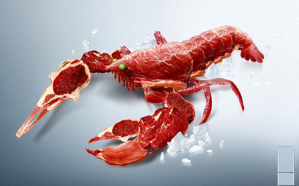 创意广告设计：生肉龙虾的视觉冲击