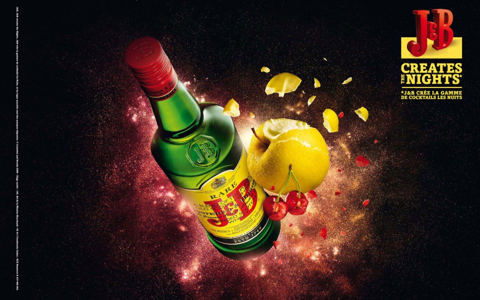 J&B Whiskey Ad Lemon Cherry Night
