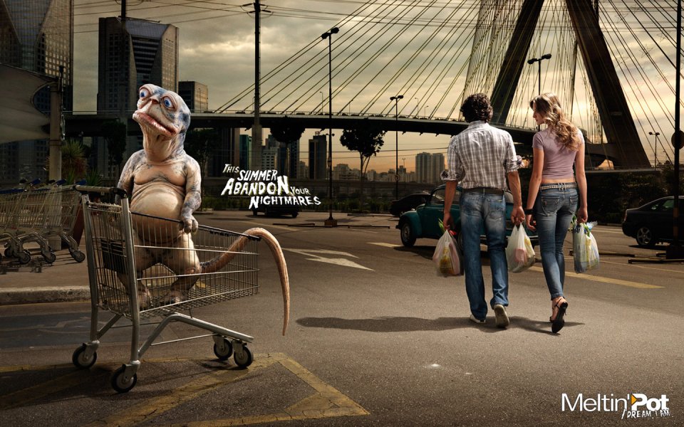 Brazil City Street Alien Shopping Cart Ad