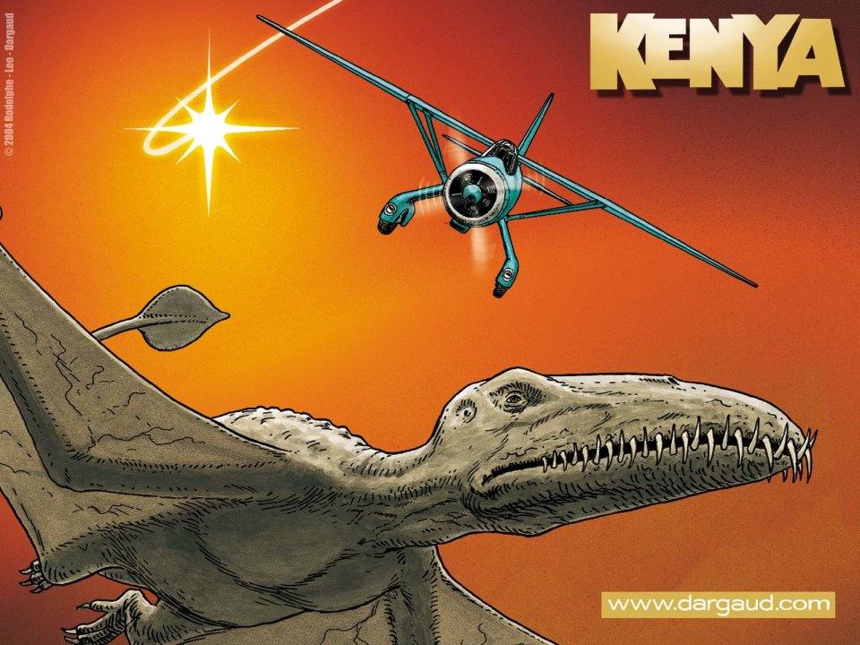 Kenya Dinosaur Airplane Retro Adventure Art