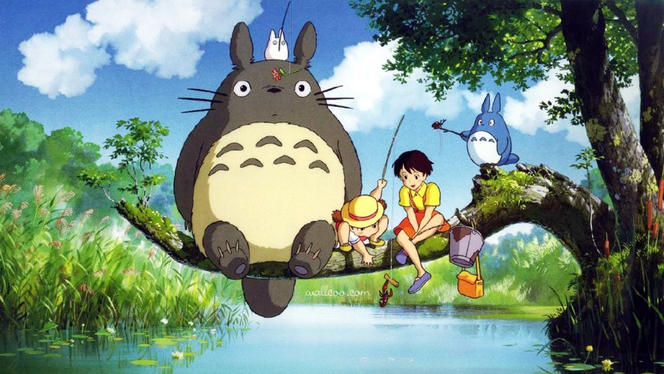 My Neighbor Totoro   Totoro Satsuki And Mei Fishing By The River