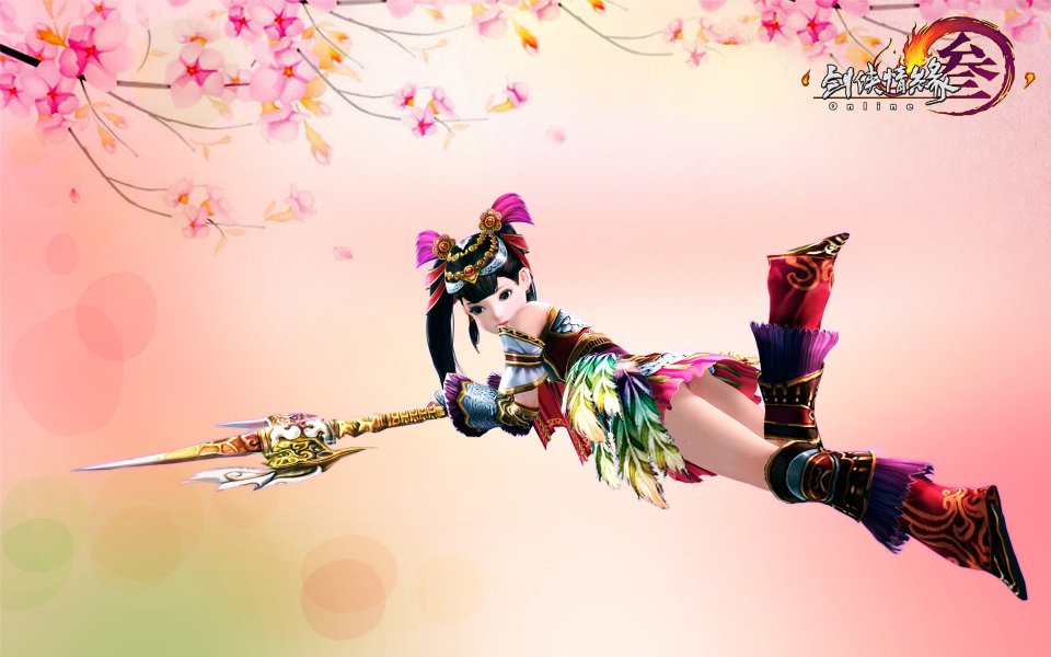 Jx3 3 Character Sakura Flying Wallpaper