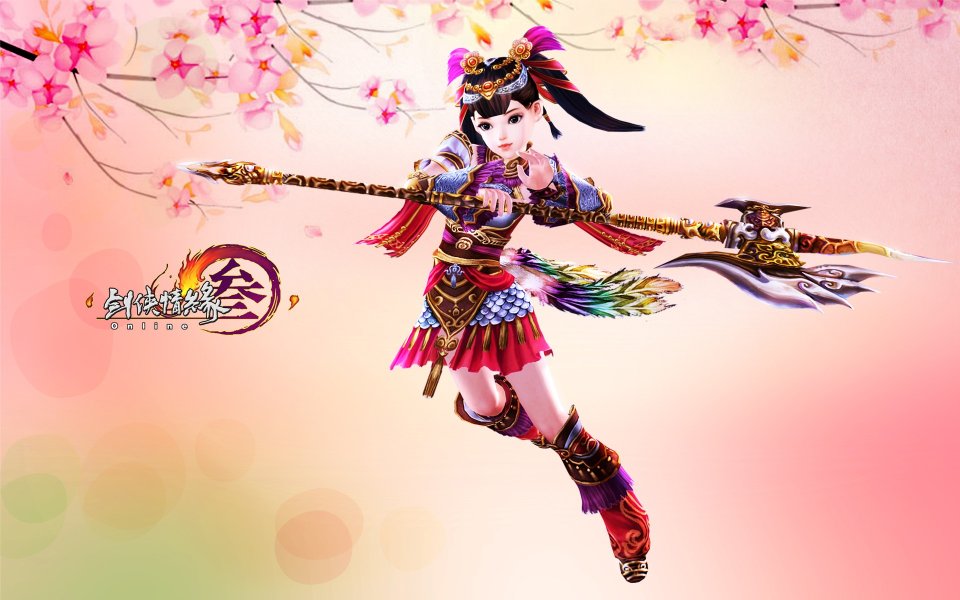 Jx3 Wp17 Chinese Fantasy Warrior With Sakura