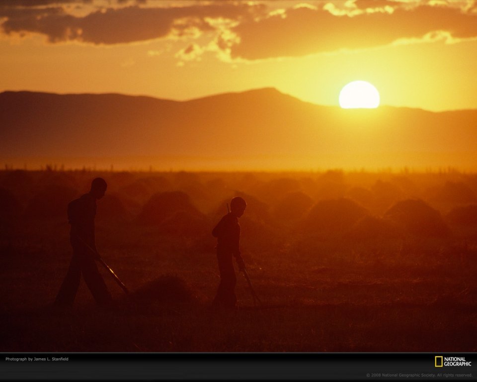 American Field Sunset Farmer Silhouette