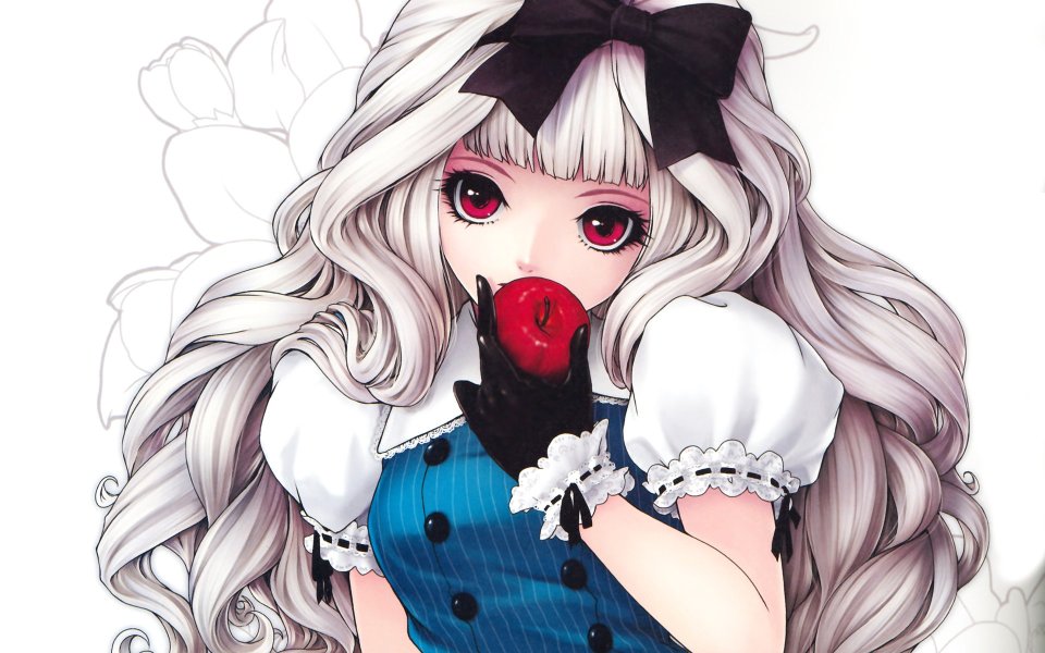 Pixiv动漫女孩手持红苹果的优雅插画