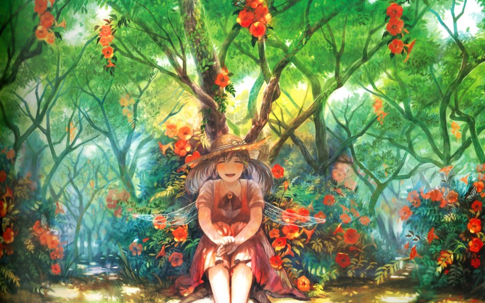 Pixiv插画：森林中的花之精灵女孩