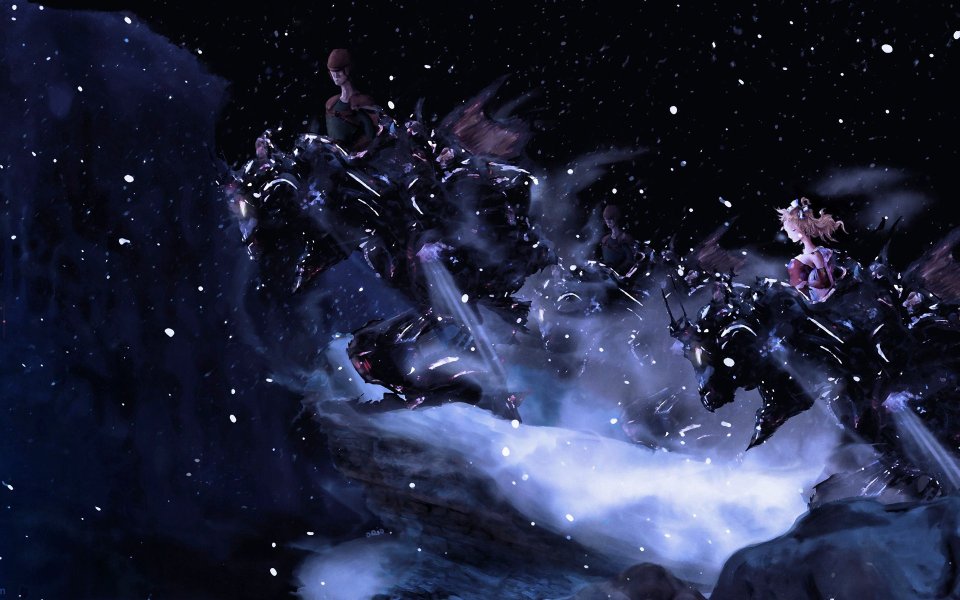 雪夜中的奇幻骑士战斗场景