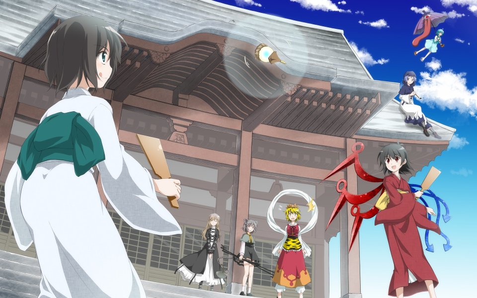 东方Project角色在神社的精美插画