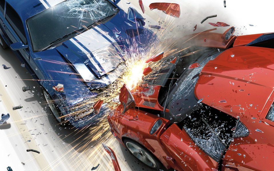 Blue Red Race Car Crash Wallpaper