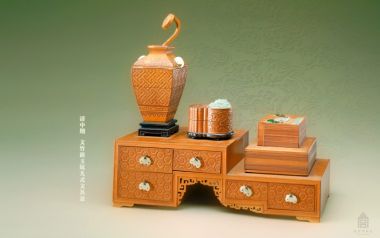 清代中期文竹嵌玉烧几式文具盒