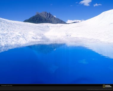美国冰川蓝色湖泊与雪山风光