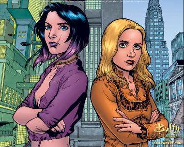 《Buffy》漫画中的两位女主角：紫色与金色的对决