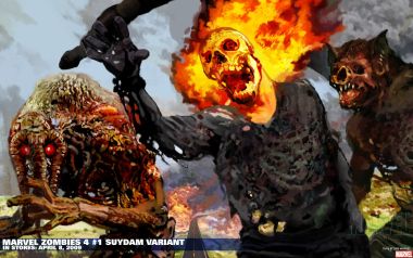 Marvel Deadpool Zombies Fire Skull Art