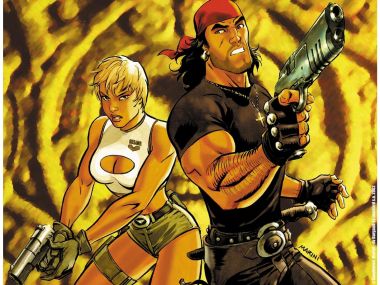 Western Comic Action Scene Warriors With Guns