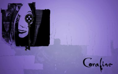 《鬼妈妈》电影主题壁纸：紫色背景下的神秘小女孩与钥匙