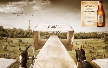 Vintage Airplane Flight Over Paris Brahma Ad