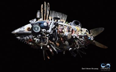 Recycled Metal Fish Sculpture Environmental Art