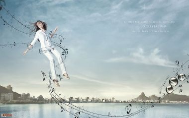 Rio De Janeiro City Skyline With Music Notes And Flying Woman