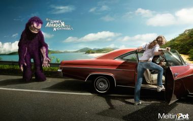 Purple Monster By Beach Road Red Car