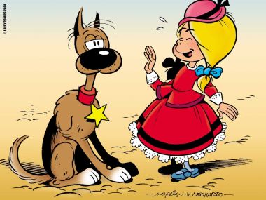 Morris Lucky Luke Cartoon Dog Girl Interaction Wallpaper