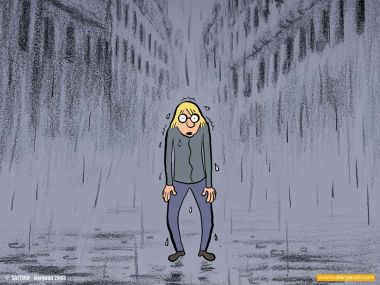 Sattouf Woman In Rain Comic Illustration
