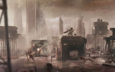 Post Apocalyptic Battle Scene Dogs And Bullets