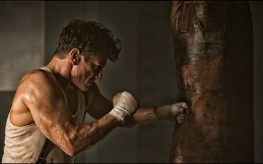 Boxer Hitting Sandbag Realistic Moment