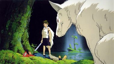 宫崎骏《幽灵公主》经典场景：少女与巨狼守护森林