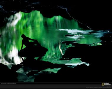Green Aurora Cave Silhouette
