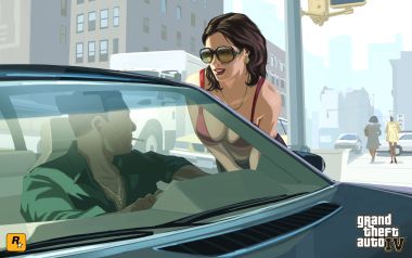 GTA IV 游戏截图：街头女性与司机互动场景