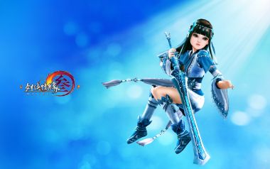 Jx3 Blue Clad Female Warrior Wallpaper