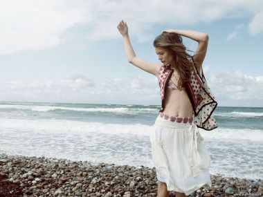 Bohemian Woman On Nordic Beach